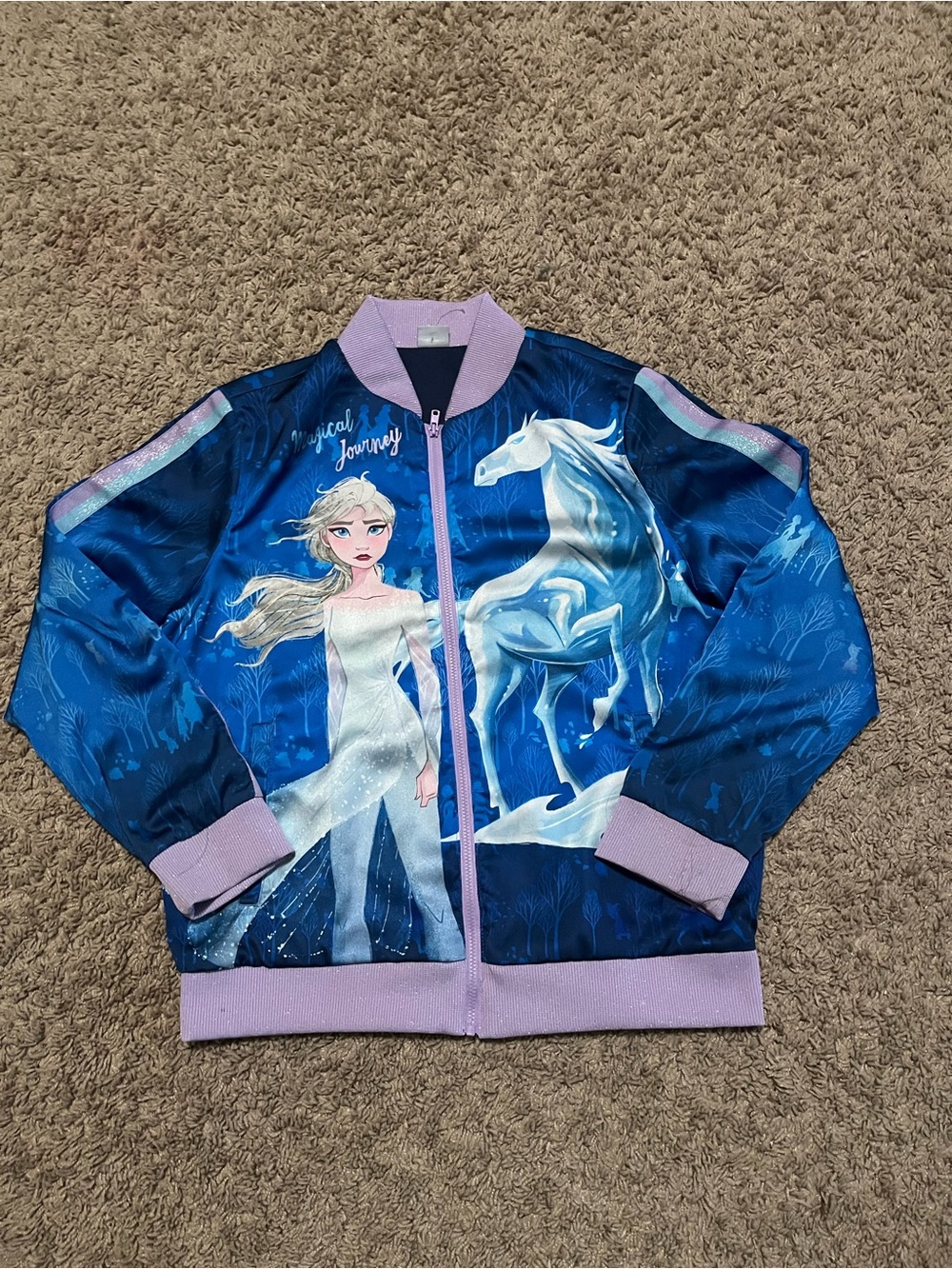 Disney Store Disney Frozen 2 Elsa Blue Zip Bomber Jacket Girls Size 14 XL